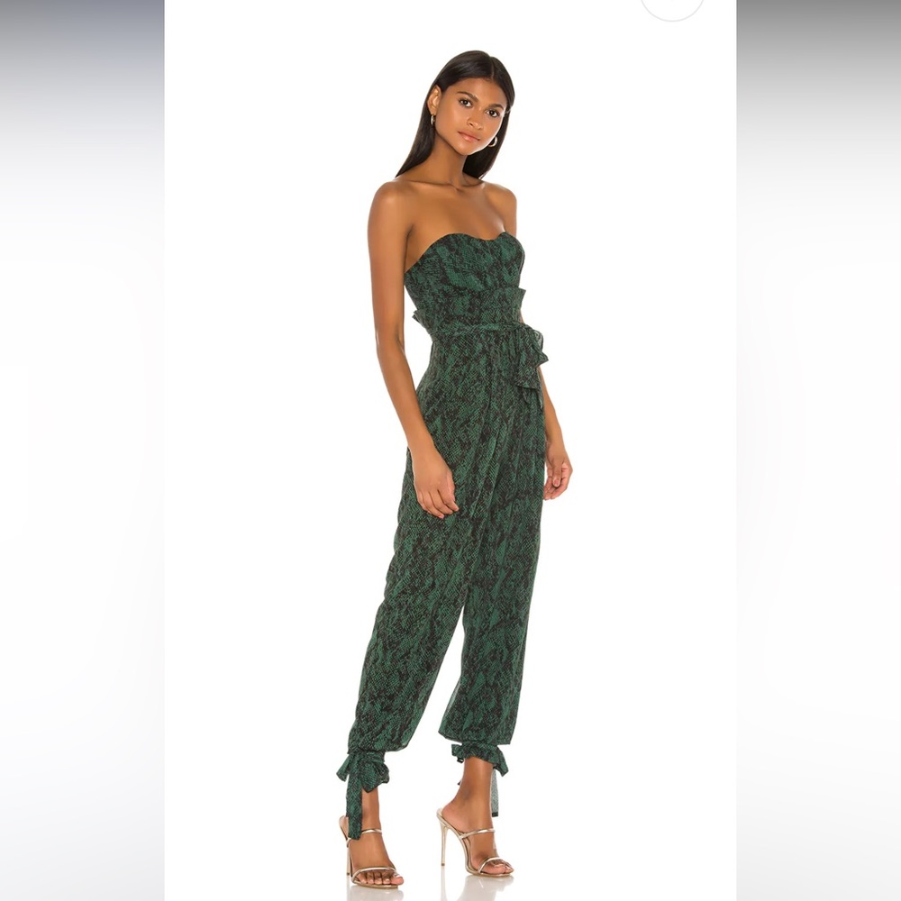 MICHAEL COSTELLO X REVOLVE Strapless Green Snakeskin Jumpsuit